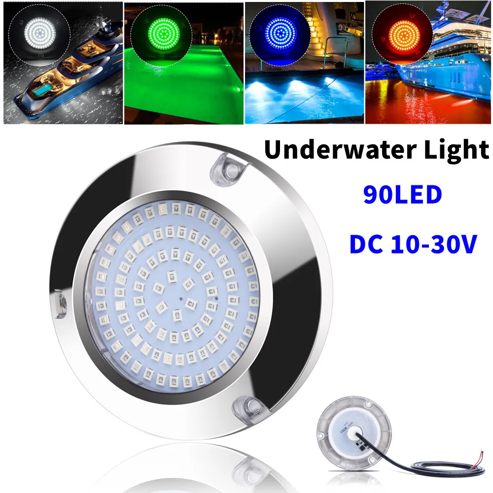 

90LED Underwater Light DC 12V 24V 45W Marine Boat Round Stainless Steel LED Tail Lamp For Kayak Yacht Accessory IP68