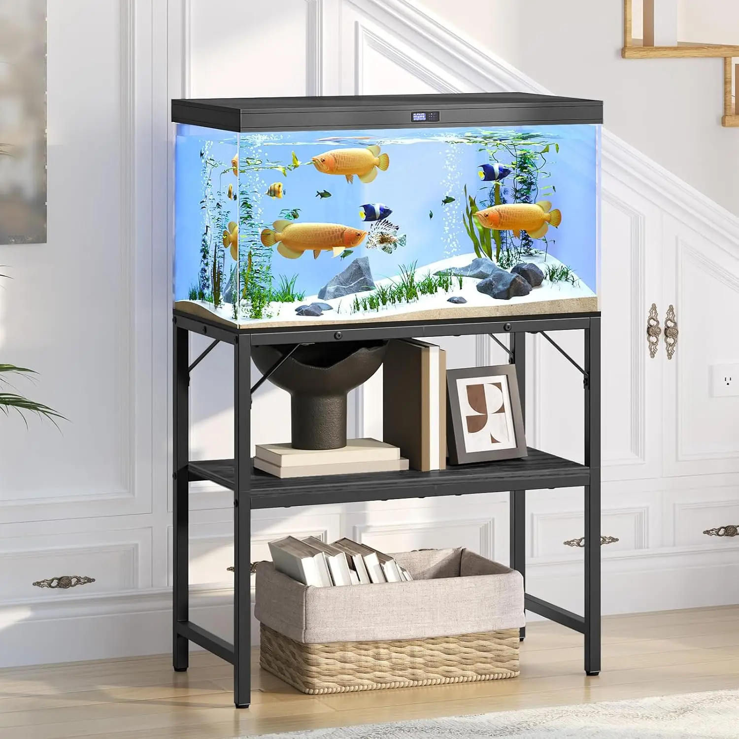 

30 Gallon Aquarium Stand with 2-Tier Storage Shelves, Heavy Duty Metal Rack for Fish Tanks and Terrariums, Black