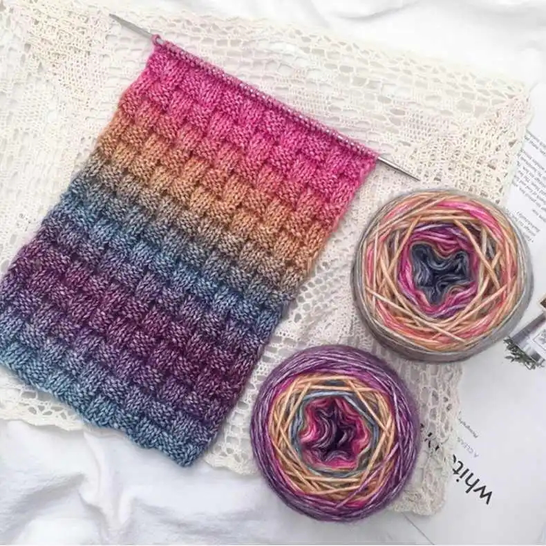 Rainbow Gradient Mohair Yarn Ball Cake Thread Hand Woven Section Dyed Thick Wool Yarn Ball Sweater Scarf Candy Mixed Color Yarn