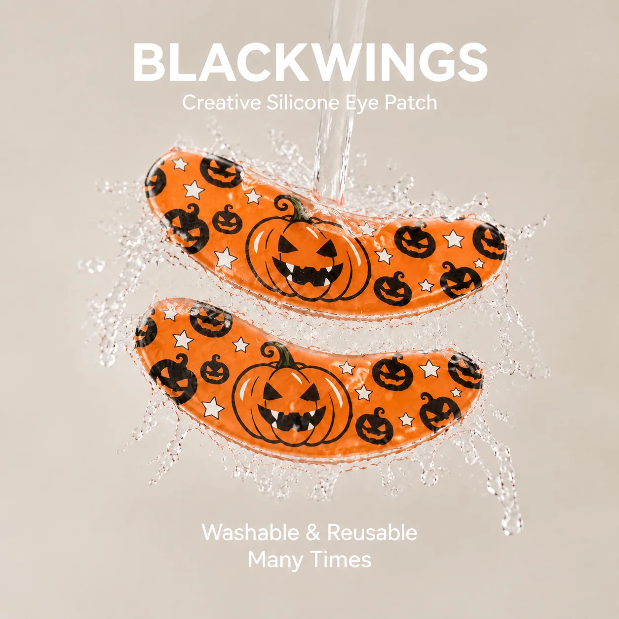 BLACKWINGS Halloween Self Adhesive Silicone Under Eye Pad, Pumpkin Bat Ghost Design, Wearable Reusable Eye Mask, Instant Visual