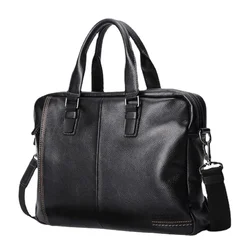 Men's Leather Handbag New Natural Cowskin Men's Briefcase Fashion Large Capacity Business Bag Shoulder Laptop Bag 14 Inch A4