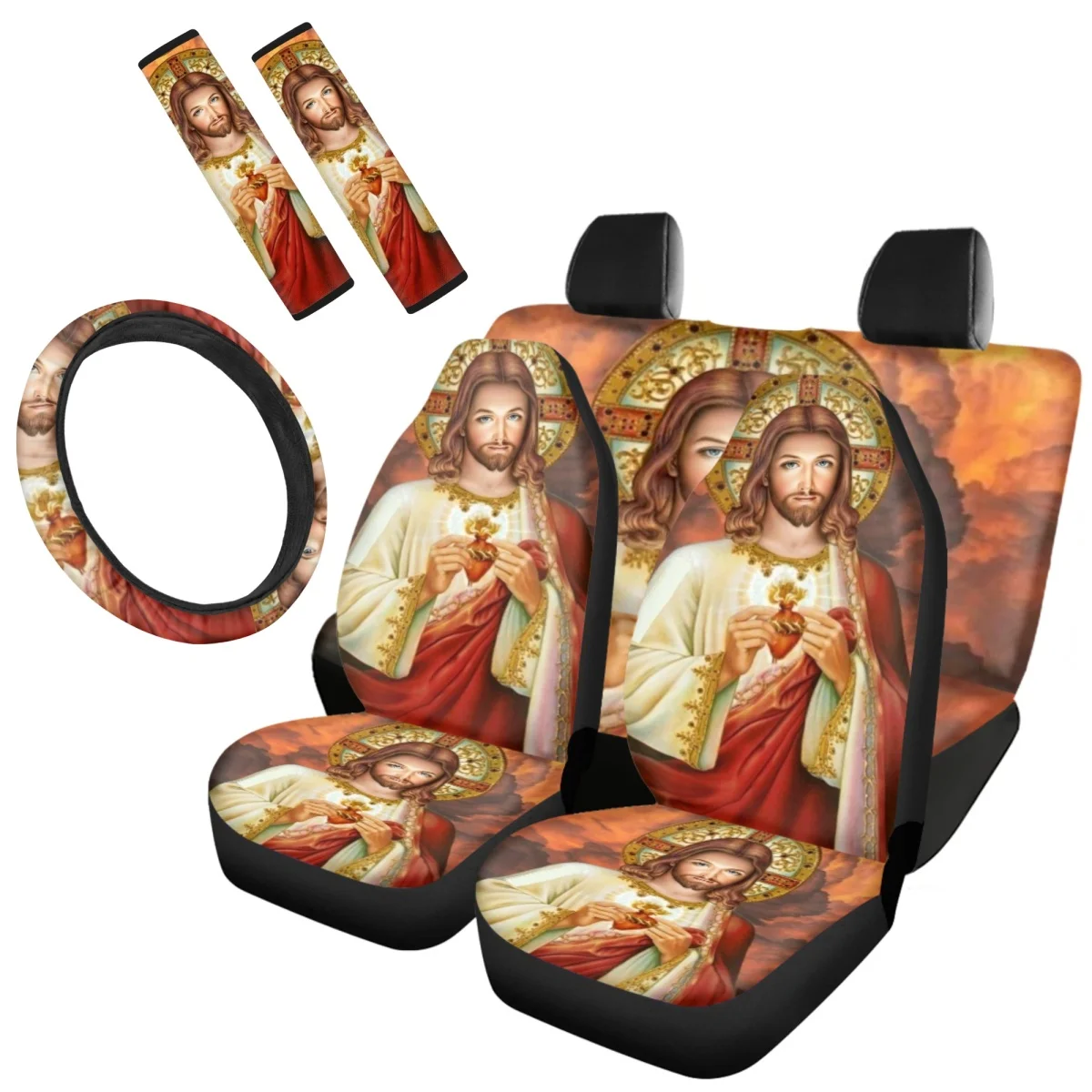 Christian Jesus Prayer Car Front Back Seat Cover Set Anti-dirt Washable Auto  Accessories Unisex Vehicle Supplies for Truck Van