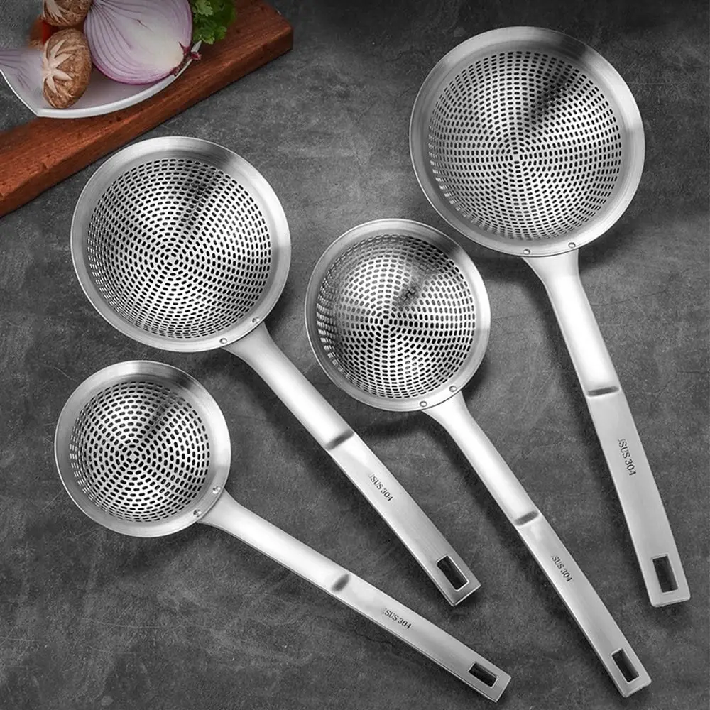 

Stainless Steel Kitchen Draining Scoop Fine Holes Heat Resistant Oil Strainer Colander Comfortable Household Oil Filtering Scoop