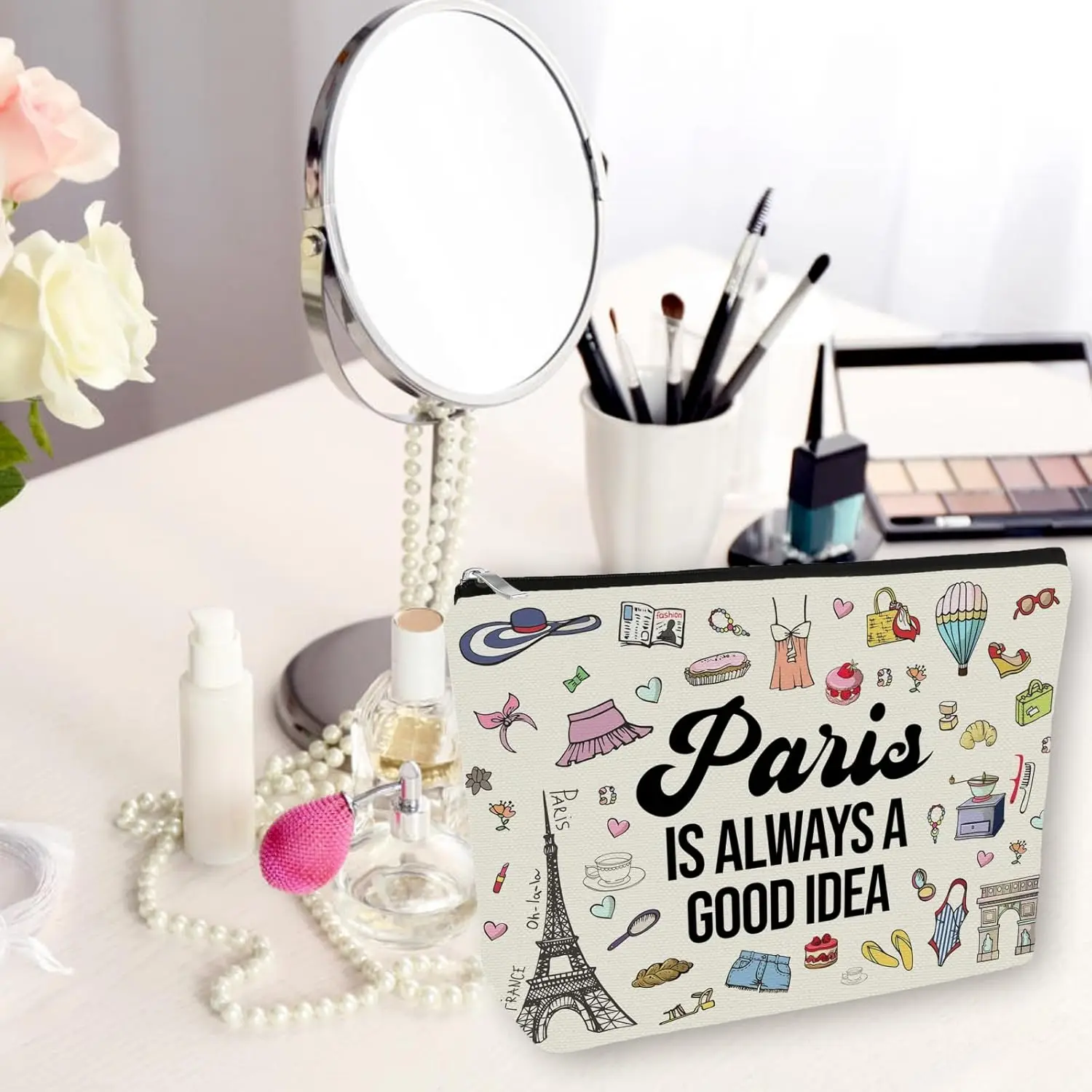 Paris Themed Travel Bag for Mom Gifts: Small Makeup Bag Paris Is Always a Good Idea for Teen Girl & Women Travellers Fashion