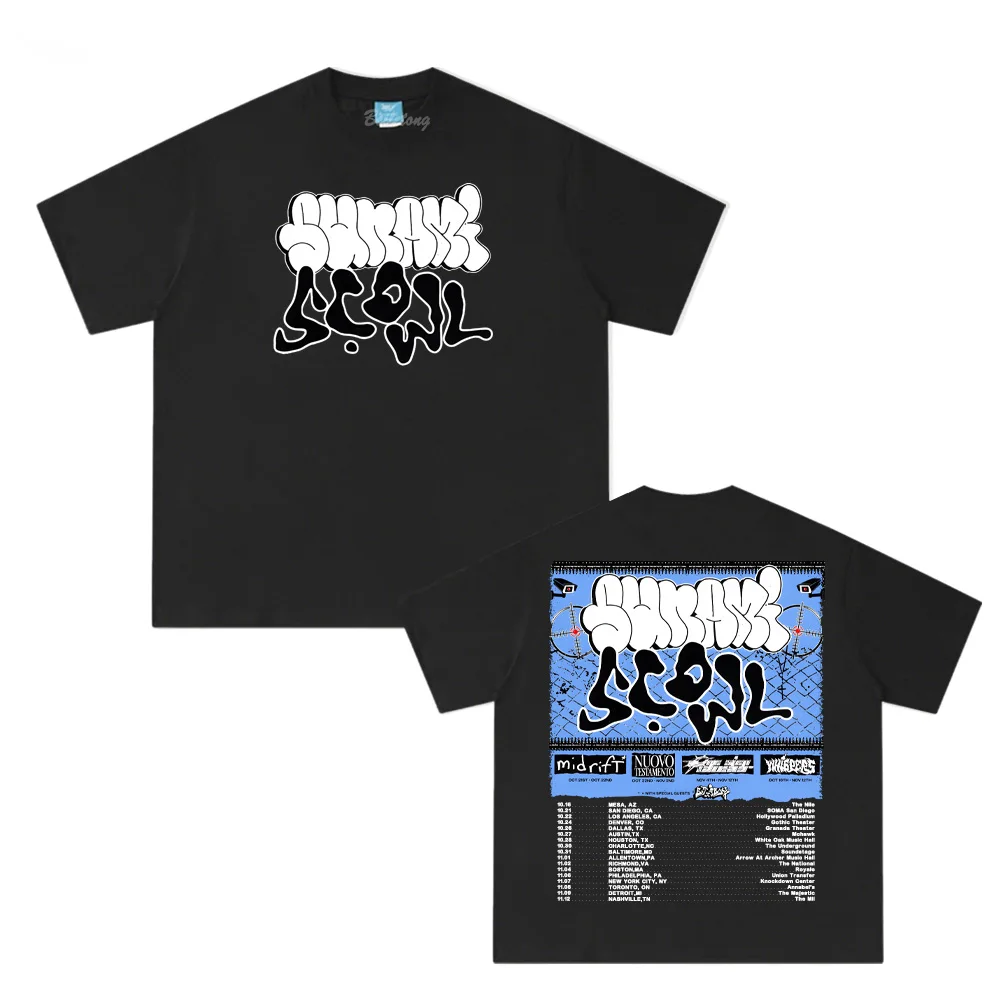

Футболка Scowl Band Tour, новинка 2025 года, летняя футболка в стиле хип-хоп, футболка из 100% хлопка с короткими рукавами, модная одежда в стиле гранж для мальчиков и девочек