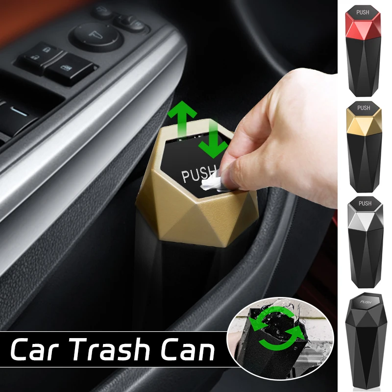 Portable Car Trash Can With Lid Leakproof Mini Car Dustbin Waterproof Garbage Bin Trashcan Car Vehicle Waste Holder Organizer