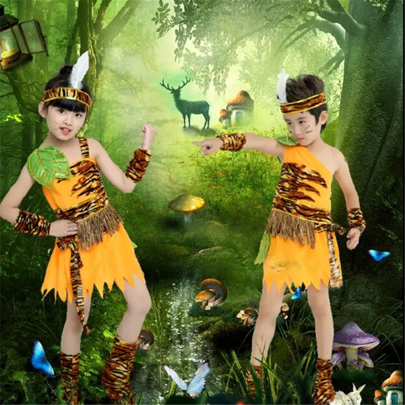 Boys Girls Caveman Costume for Boys Girls Caveboy Cavegirl Stone Age Primitive Cosplay Purim Halloween Mardi Gras Fancy Dress Up