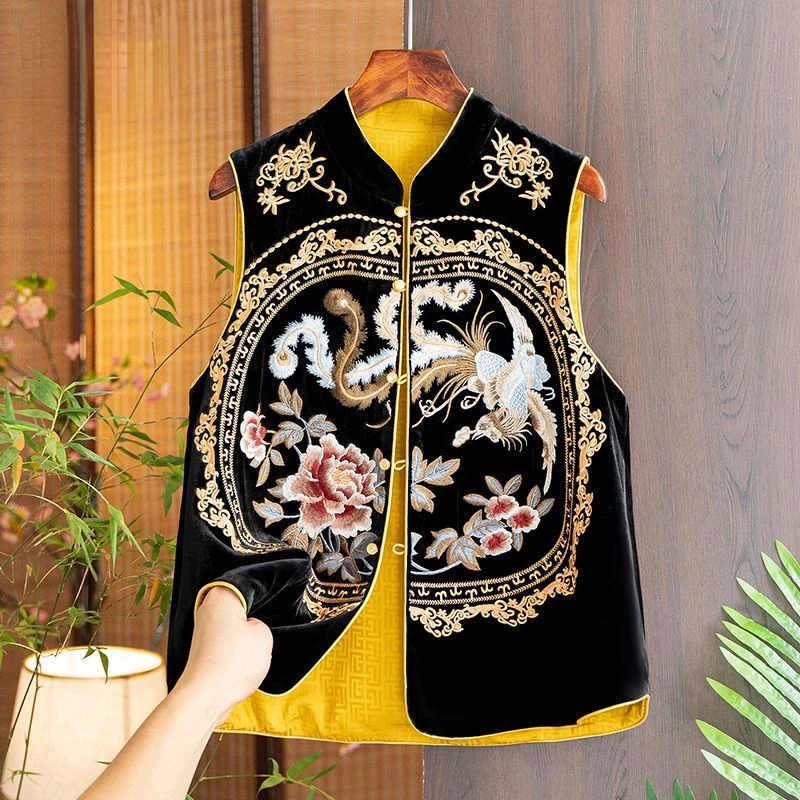 

Luxury Embroidery Vests Ladies Slim Waistcoat Spring Autumn Sleeveless Cardigan Trend Tops Designs Coats Vintage Vests New Chic