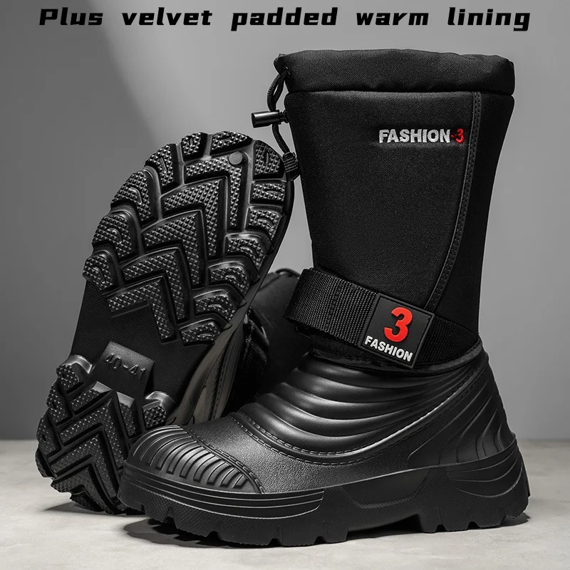Winter Men's Snow Boots, Thick Soles, Waterproof, Non-Slip, Warm and Velvet Work Boots, Outdoor Men's Snow Boots, Hiking Boots