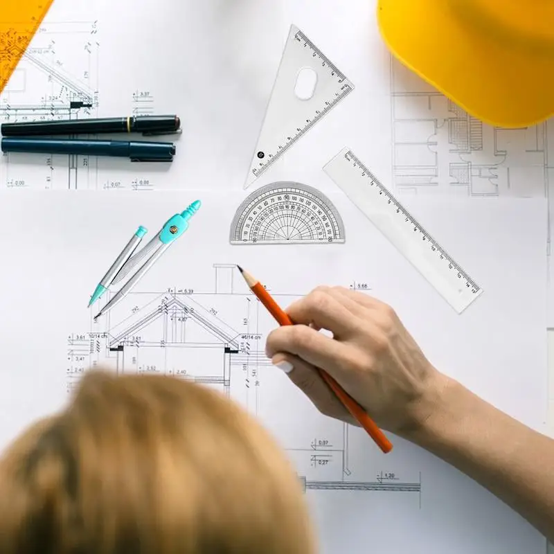 Inquebrável Régua Transferidor e Bússola Set, Ferro Box, Exato Matemática Transferidor, 7X