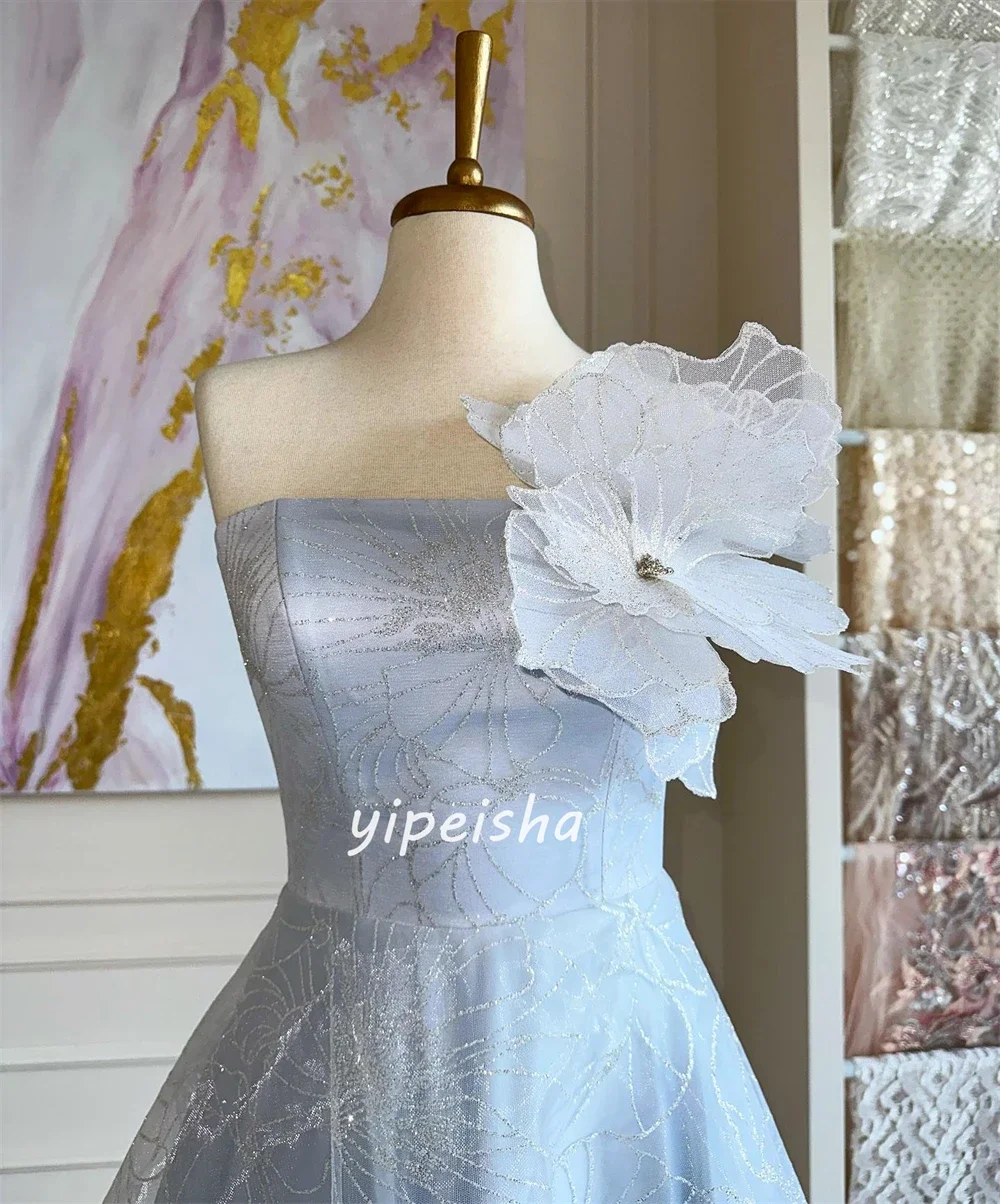 Customized Organza Handmade Flower Rhinestone Graduation A-line Strapless Bespoke Occasion Gown Long Dresses