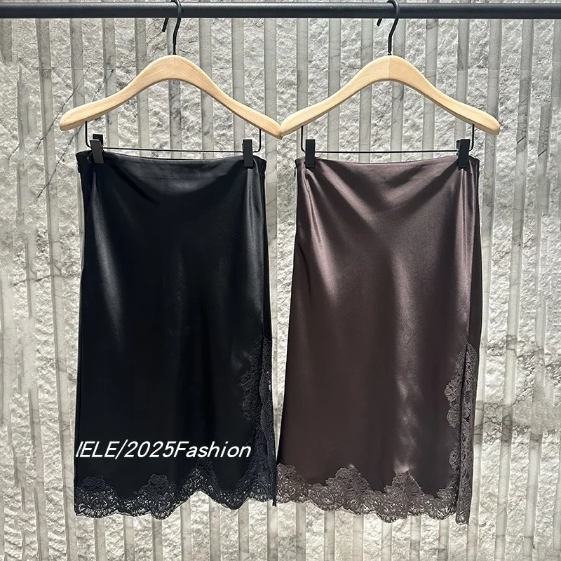 

Ele High Waist Straight Lace Skirt Women's Premium Faion Autumn Collection Ci Commute Suitable French Sle f-length