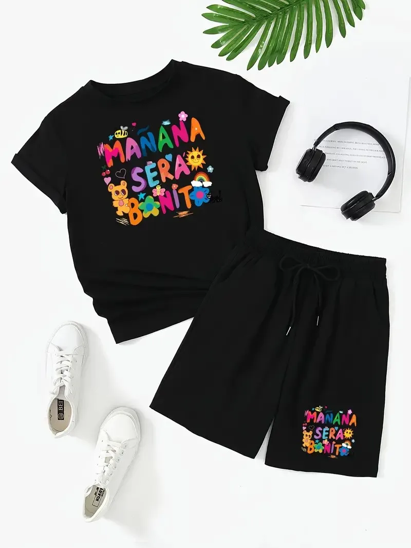 Summer casual women sports 2-piece set, fashion popular letter-print short-sleeved T-shirt shorts 2-piece women's set