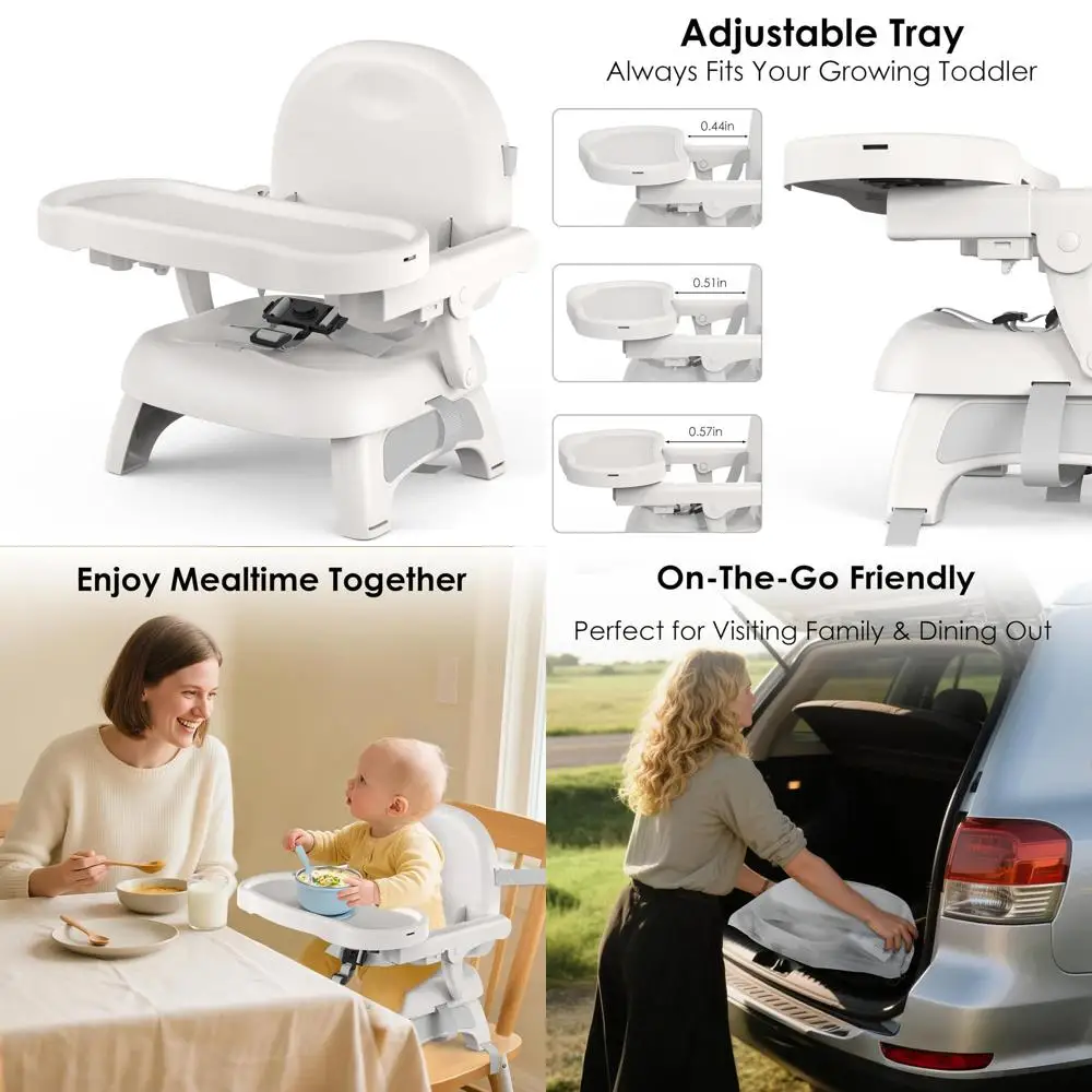 

3-in-1 Toddler Seat with Adjustable Tray, Safety Straps, and Portability for Dining and Kitchen Use, Gray
