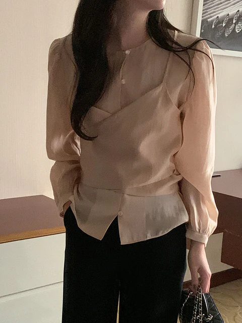 Ele Cross-Belted Long Sve irt Damen Faion Design Sensation Autumn Gentle Sle Chic Flair French Sle Loose Fit