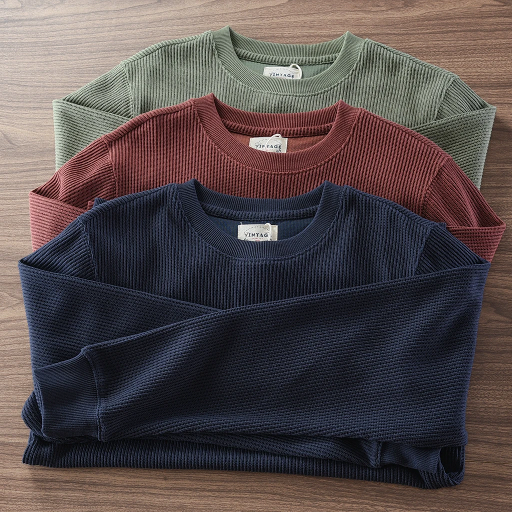 

Японский ретро свитер с круглым вырезом, трикотажная футболка с длинными рукавами, нижняя рубашка, мужская зимняя повседневная универсальная трендовая футболка 2025 года