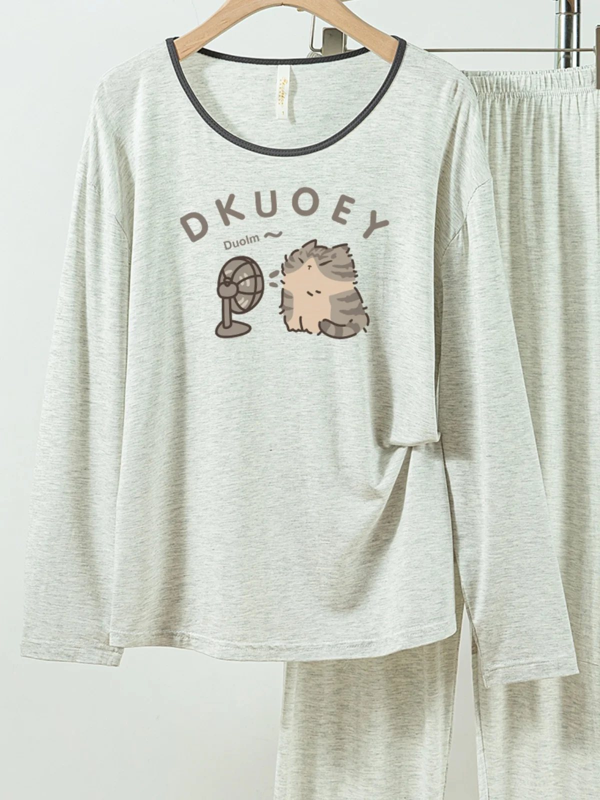 

5181-09 Casual and Comfortable Modal Cotton Pajamas for Women, New Spring and Autumn Long-Sleeved Long Pants Solid Color Casual