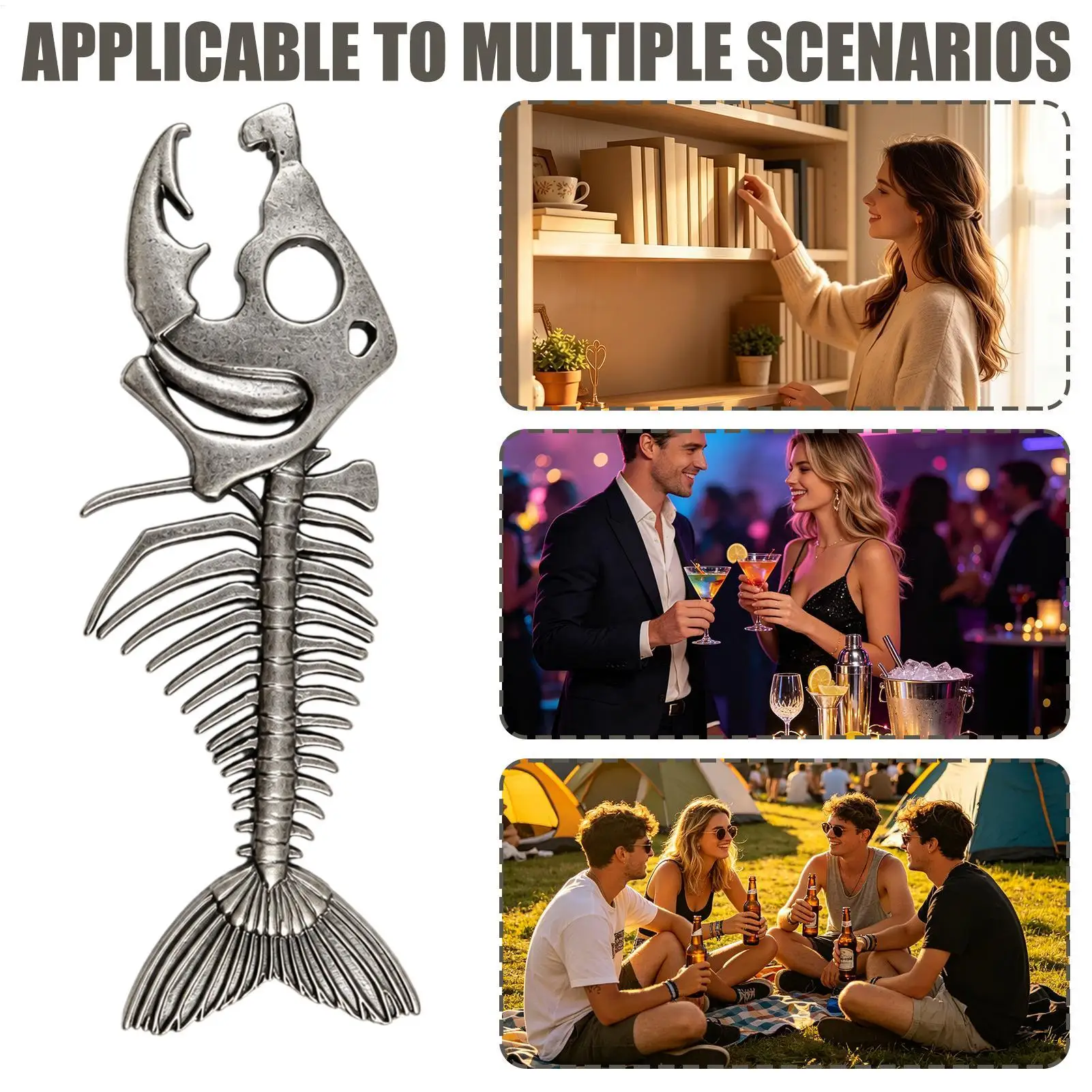 Fish Bone Shaped Multifunctional Bottle Opener, Novelty Beer Can Opener Bar Tool, Kitchen Gadget for BBQ Party Camping RV Home