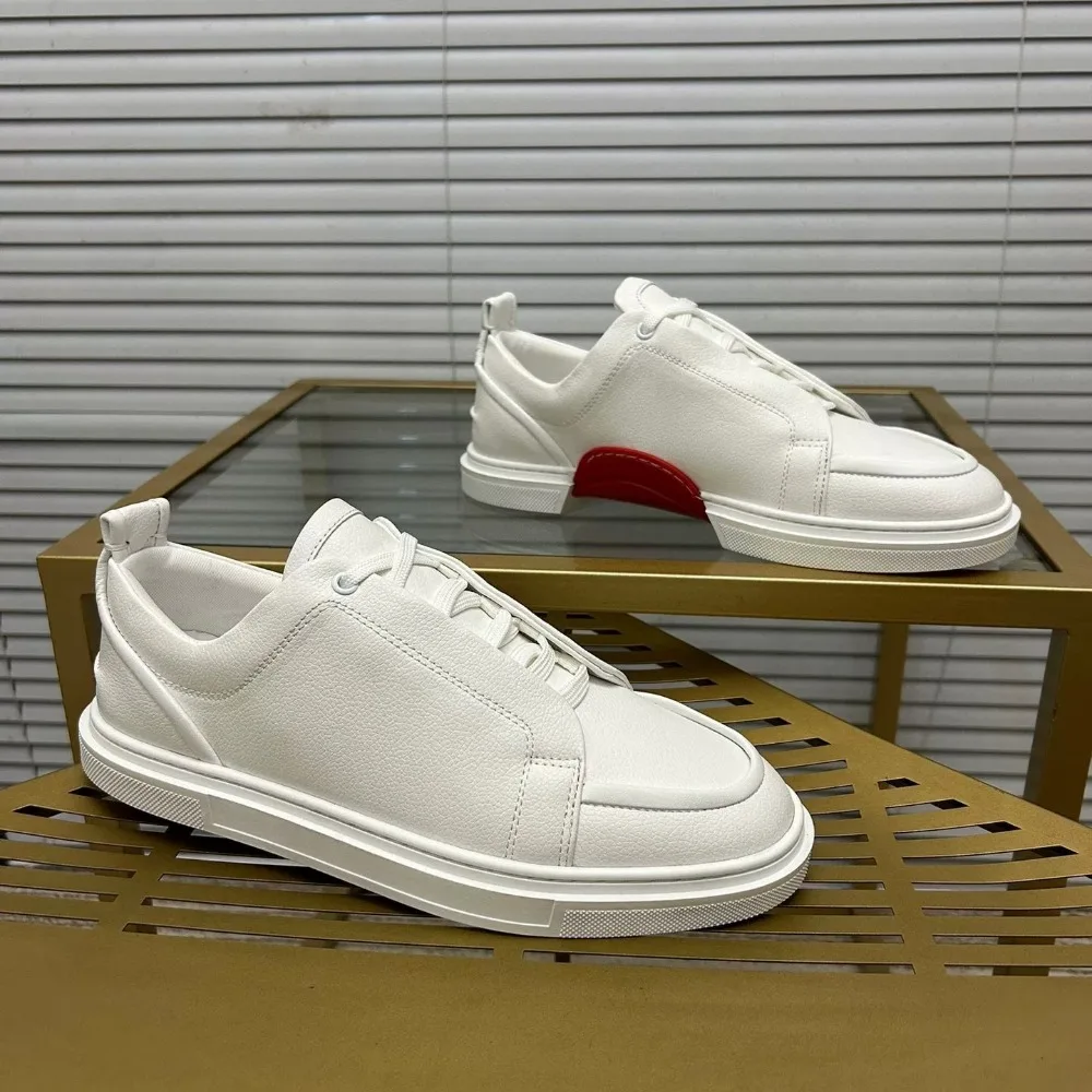 Luxury Red Sole Leather Low Top Sneakers Fashion Street‑wear Skateboarding Shoes Men Women Walking Outdoor Footwear Casual Shoes