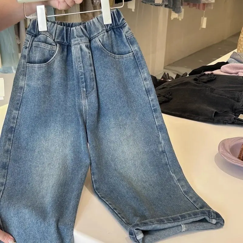 2-12Years Toddler Kids Wide Leg Denim Pants for Girls Cute Loose Jeans with Bow Infant Fall Trousers 2 3 4 5 6 7 8 9 10 11