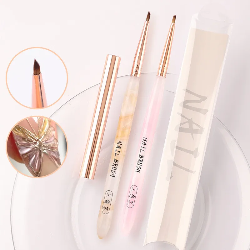 1/2 pçs acrílico triangular pétala escova de unhas linhas francesas listras grade flor pintura desenho penmanicure ferramentas