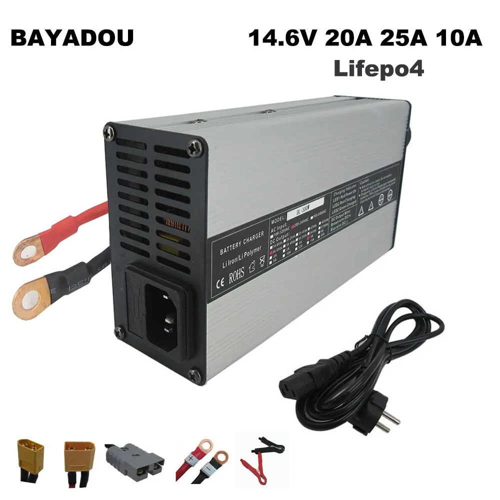 

14.6V 20A 15A 10A 25A LiFePO4 Battery Smart Charger For 4S 12V Lithium Iron Phosphate RV Energy Storage Solar Fast Charger