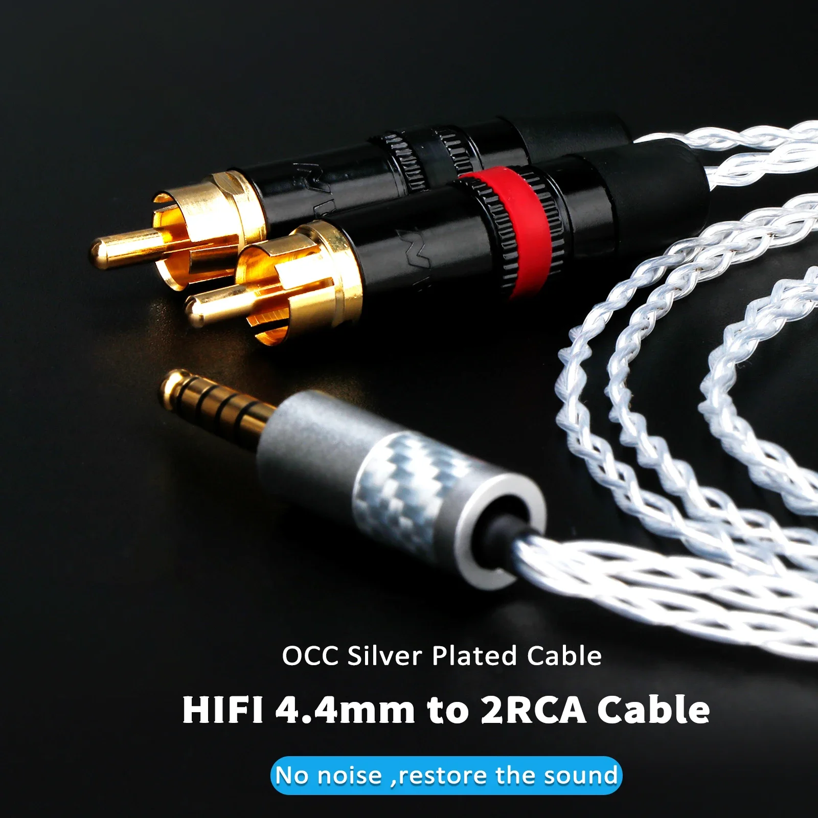 Kabel AUX pemisah Male RCA ganda Jack 4.4mm Premium-panjang dapat disesuaikan, 7N OFC konduktor tembaga berlapis perak, berlapis emas