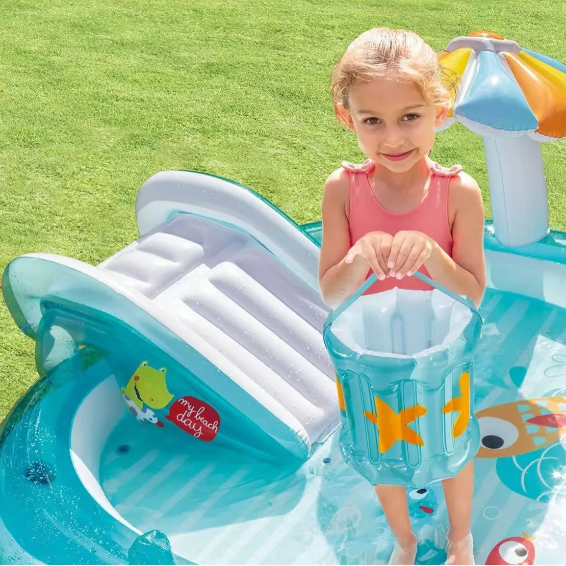 インテックス 57165 ゲーター プレイセンター インフレータブル キッズ スプレー ウォータープール PVC＆PC素材 スライド付き 子供用プール