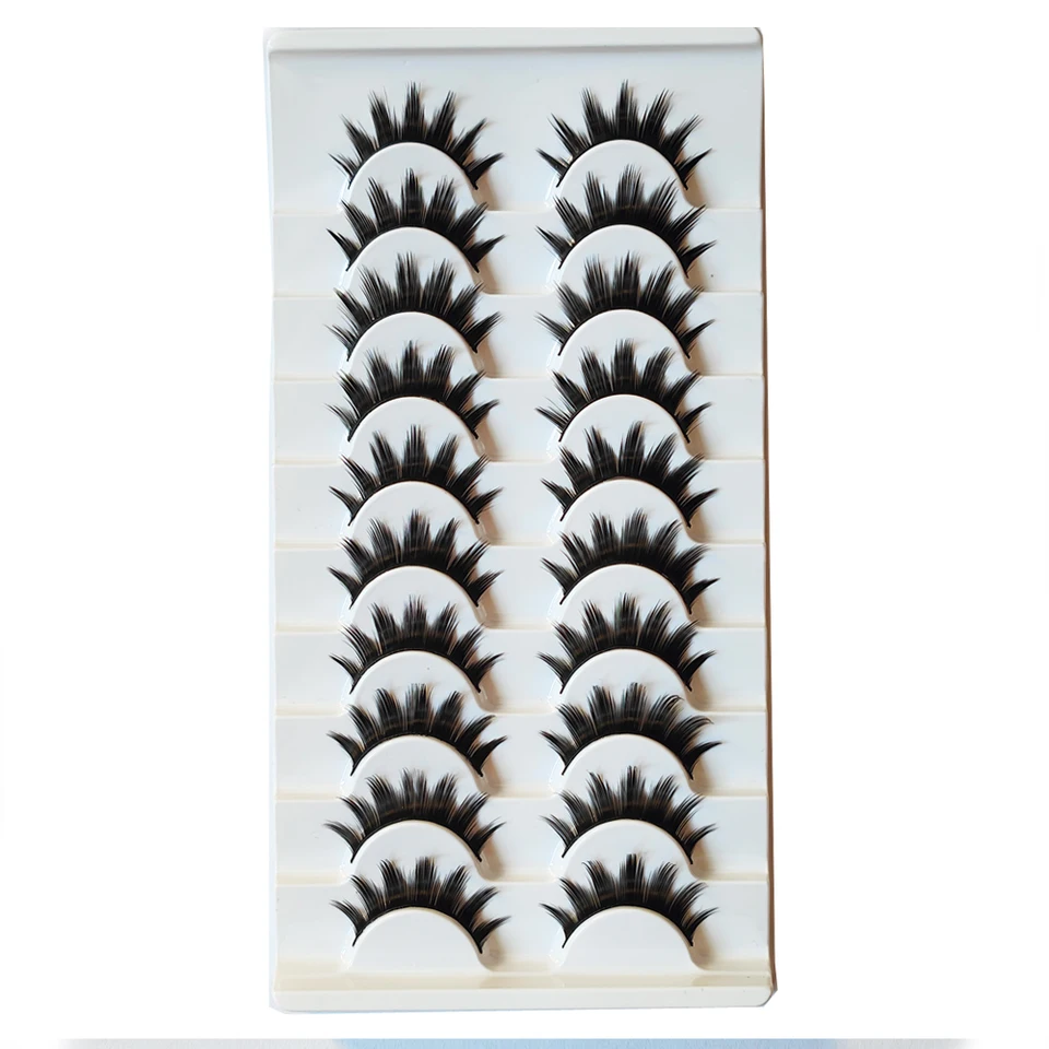 10 Pares de Pestañas Postizas 3D Gruesas Dramáticas Faux Mink Largas Hechas a Mano Cosméticos 6