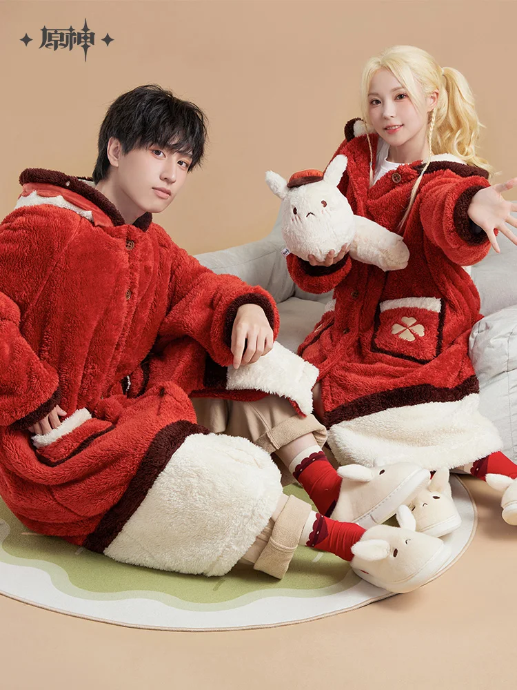 Klee Pajamas Slippers Game Impact Official Mihoyo Long Robe Jacket Home Wear Sleepwear With Eye Patch for Cosplay Couple Gifts