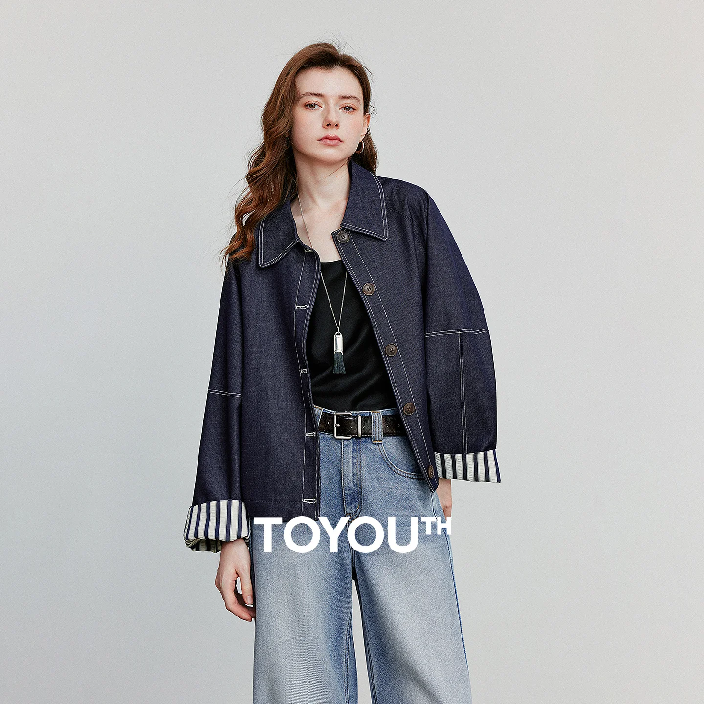 

TOYOUTH женская куртка-пальто, осень 2021, новый ретро-тренч с отложным воротником в полоску