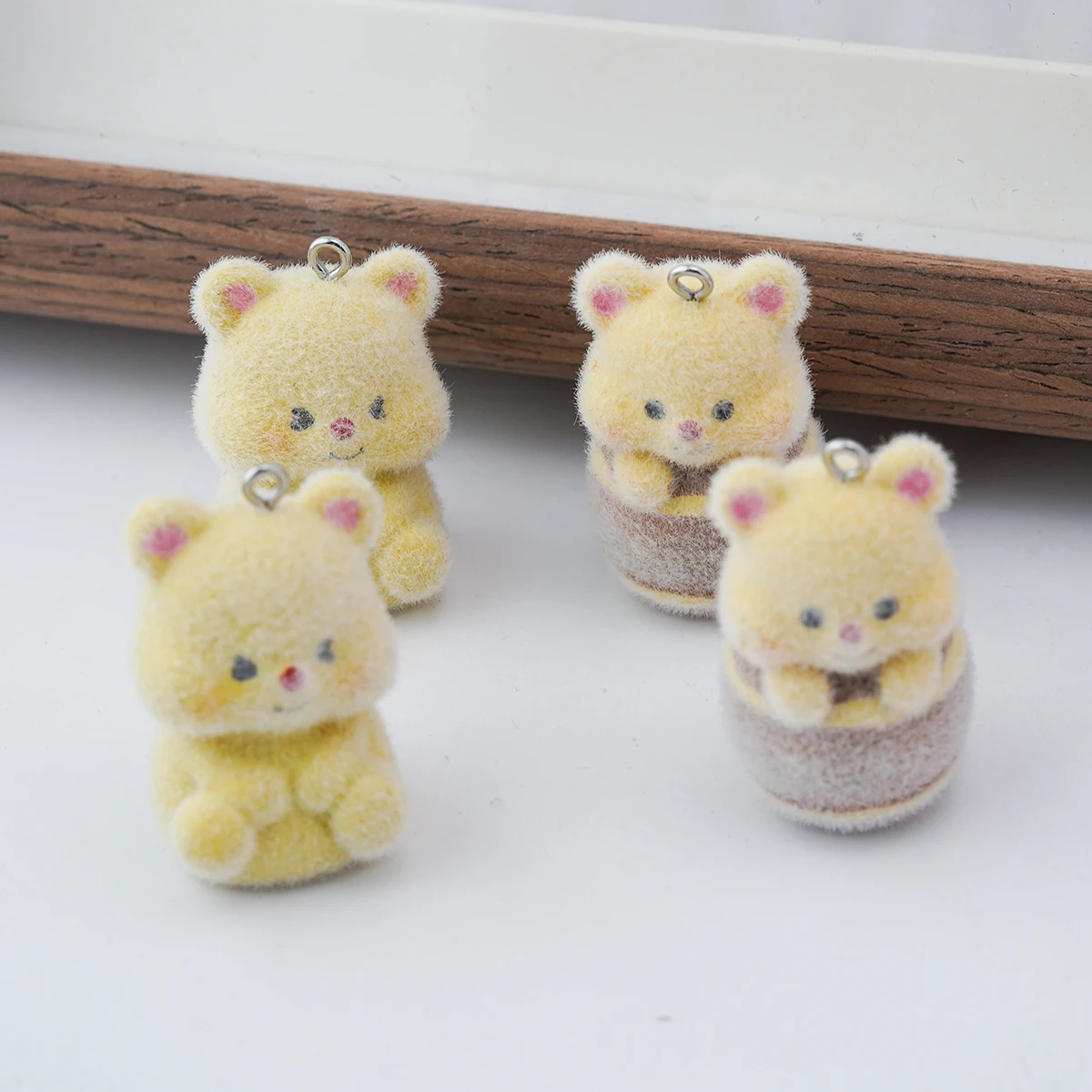 30pcs 3D Fluffy Little Yellow bear Charms Cartoon animals doll Pendant For making Necklace Keychains DIY crafts Jewelry fittings
