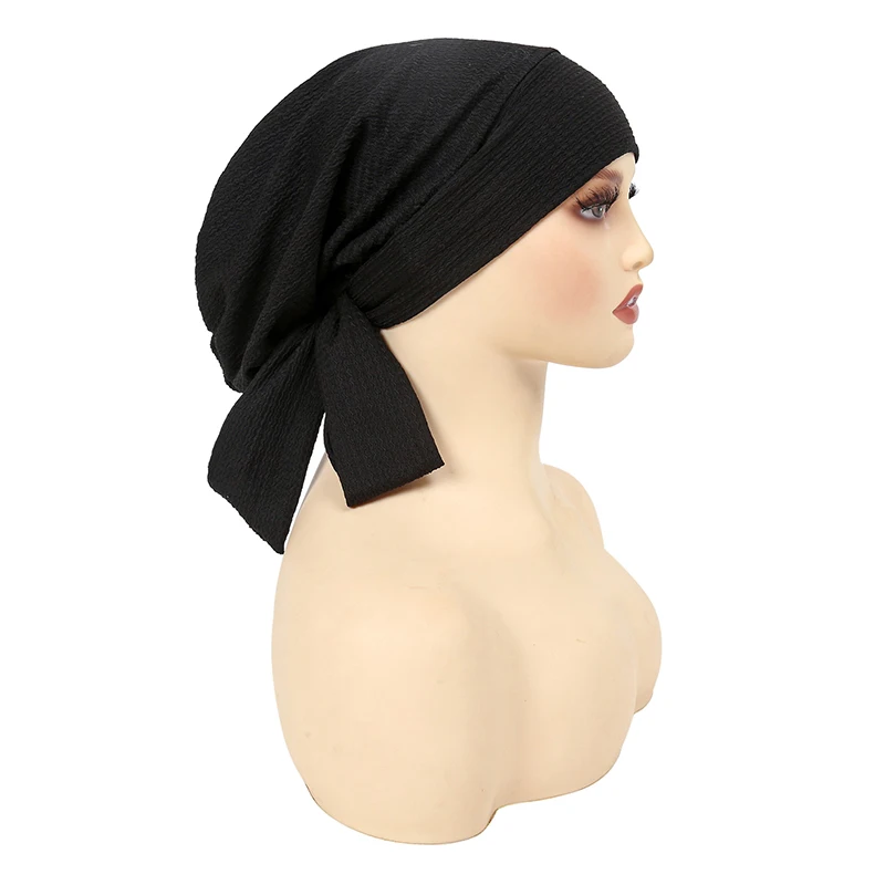 

Ramadan Chemo Crinkle Turban Hats Long Tail Head Wraps Hijab Turban Muslim Hats Breathable Chemo Cap for Women Girls Headscarf