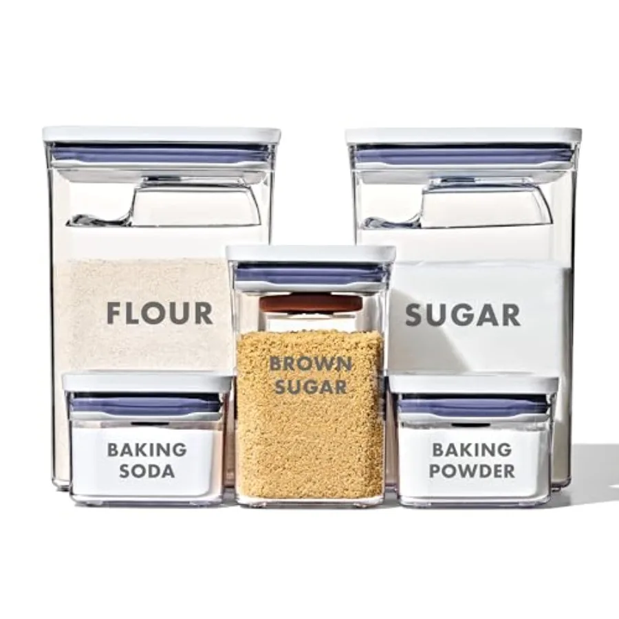 

8-Piece Prelabeled Baking POP Container Set with Secure Seals and Clear Labels for Long-Term Food Storage in Kitchen Cabinets I