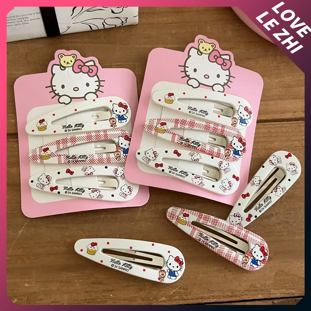 3Pcs Sanrio Hello Kitty Hairclips Kawaii Hair Accessories Wave Point Bow Dessert Hair Clip Set Bangs Hairpin Fashion Girl Gifts