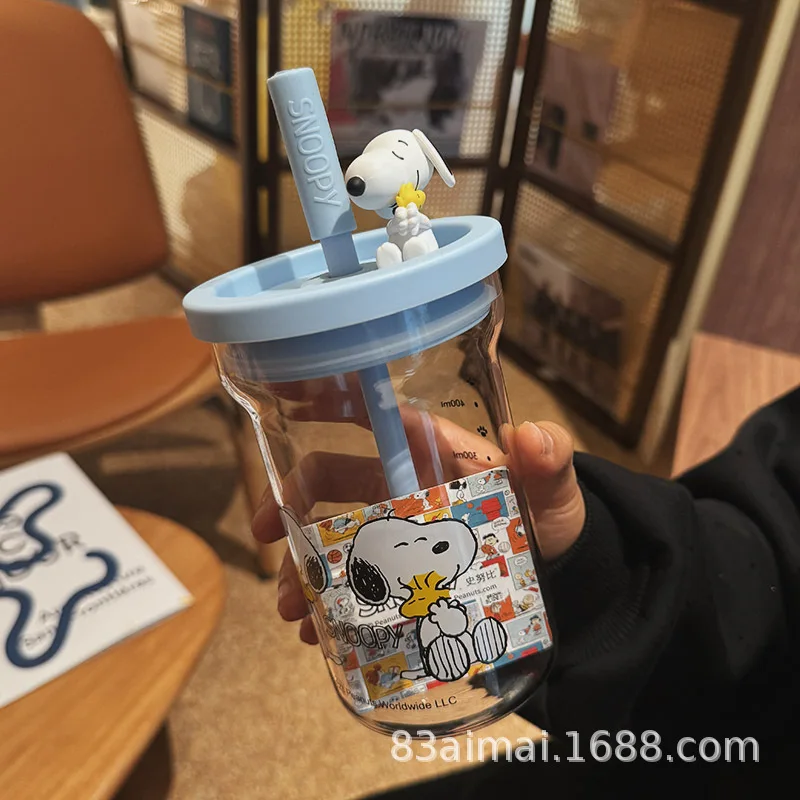 كوب كرتون سنوبي مع قش ، كاواي سعة كبيرة ، مقاوم للحرارة العالية ، كوب ماء ، أطنان ، زجاج #4