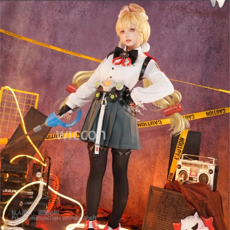 أليس جودة عالية مجموعة كاملة تأثيري حلي مثير 2 نمط XL فستان أنيمي لعبة ZZZ الذهب شعر مستعار الزي النساء حفلة الهالوين مخصصة