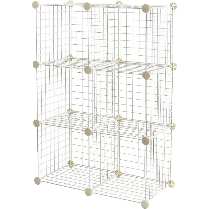 6-Cube Wire Grid Stackable Storage Shelves, 12 x 12-Inches, White