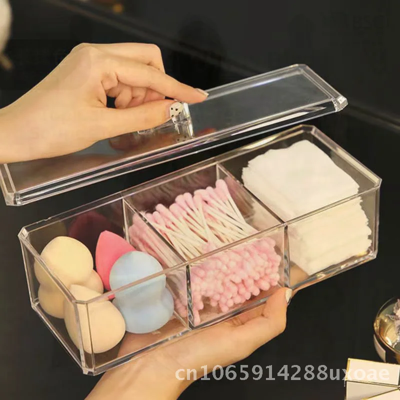 

Acrylic Nail Cotton Storage Box with Lid Transparent Three-Compartment Egg Shape for Makeup Swabs Powder Puffs Dustproof