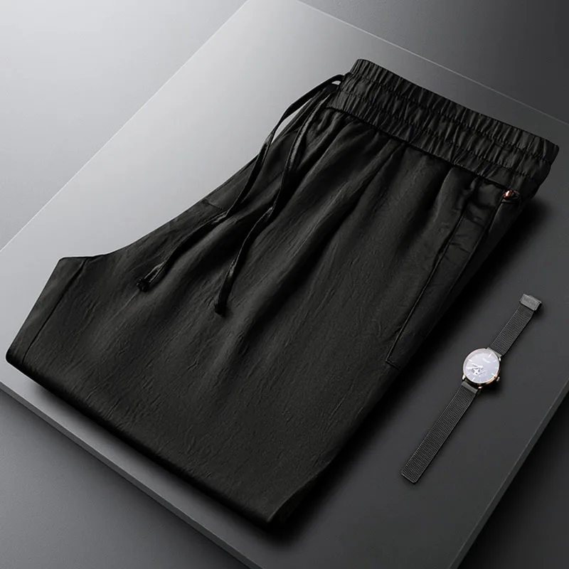 Brown casual sport pants for men, summer thin, breathable polyester men's small feet, solid color series with sweatpants
