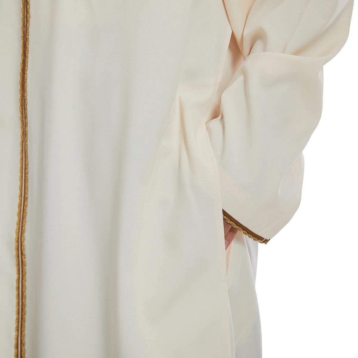 Boy's Muslim Middle East Arab Boys Solid Color Full Zipper Thobe Long Sleeve Kaftan Embroidered Robe Islamic Arabic Abaya Thobe