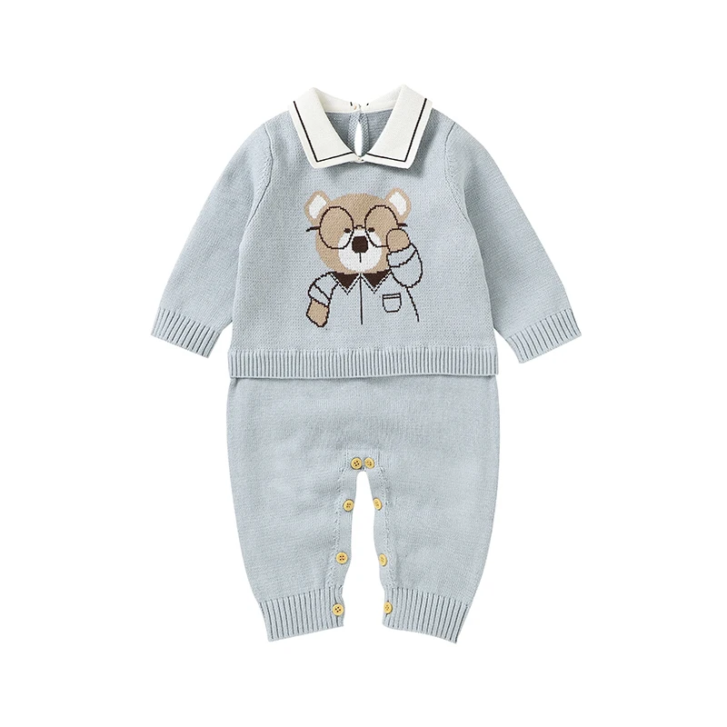 Casual Wear Bear Long Sleeve Knit Cotton Spring & Autumn Baby Boys & Girls Rompers Newborn Infant Bodysuit Jumpsuit For 0-18M