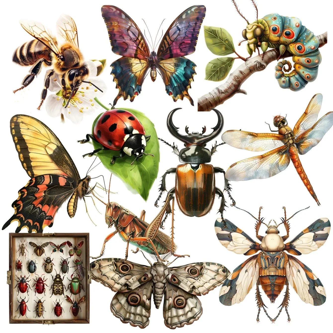

1 set Watercolor Retro summer insect and animal specimens Stickers DIY Scrapbook Diary Decoration Album INS Style Stationery