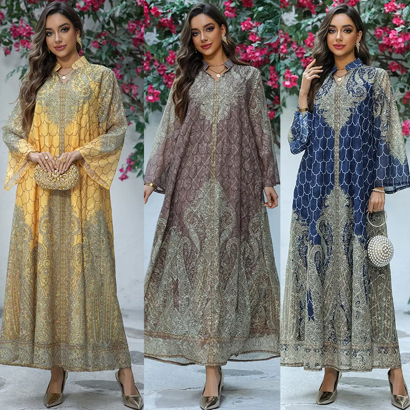 

Luxurious Abaya Exquisite Rhinestone Embroidered Abaya Traditional Modest Maxi Abaya Sophisticated Evening Sequined Gown