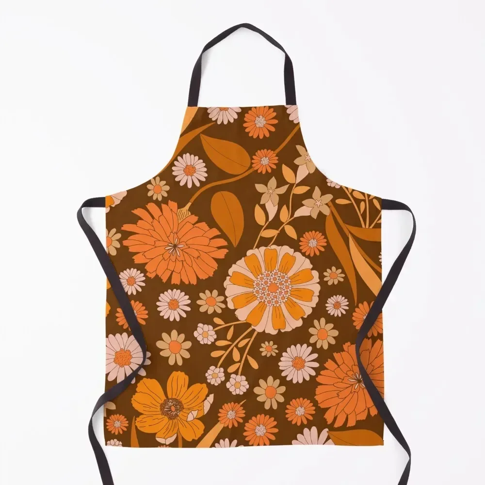 

Seventies Flower Garden-Brown Orange Apron christmas 2025 Women's Kitchen Apron