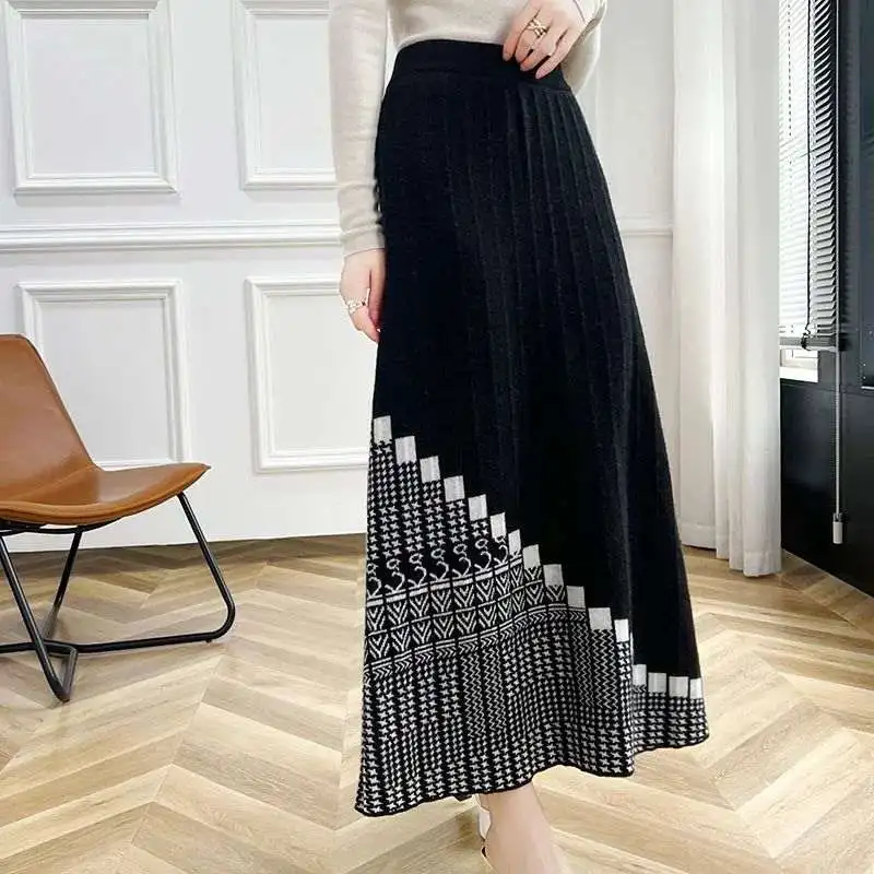 

Autumn Winter Faion Women's Knitted Camere f Skirt Cleanfit Sle mid Waist H-ape Ciwalk Suitable Mid-Year