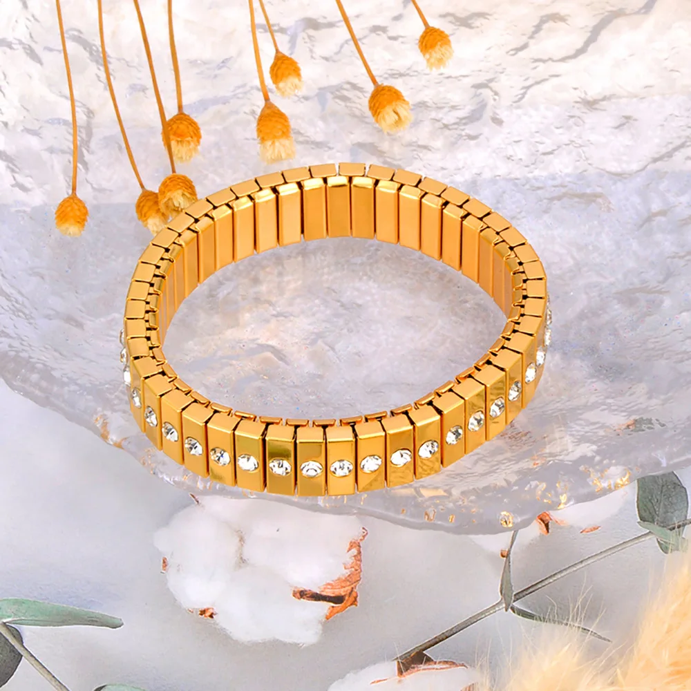 Lokaer 316L Edelstahl CZ Kristall Elastizität Kette Armbänder Für Frauen Echt Vergoldet Trendy Wasserdicht Schmuck B23138 – Detail 5