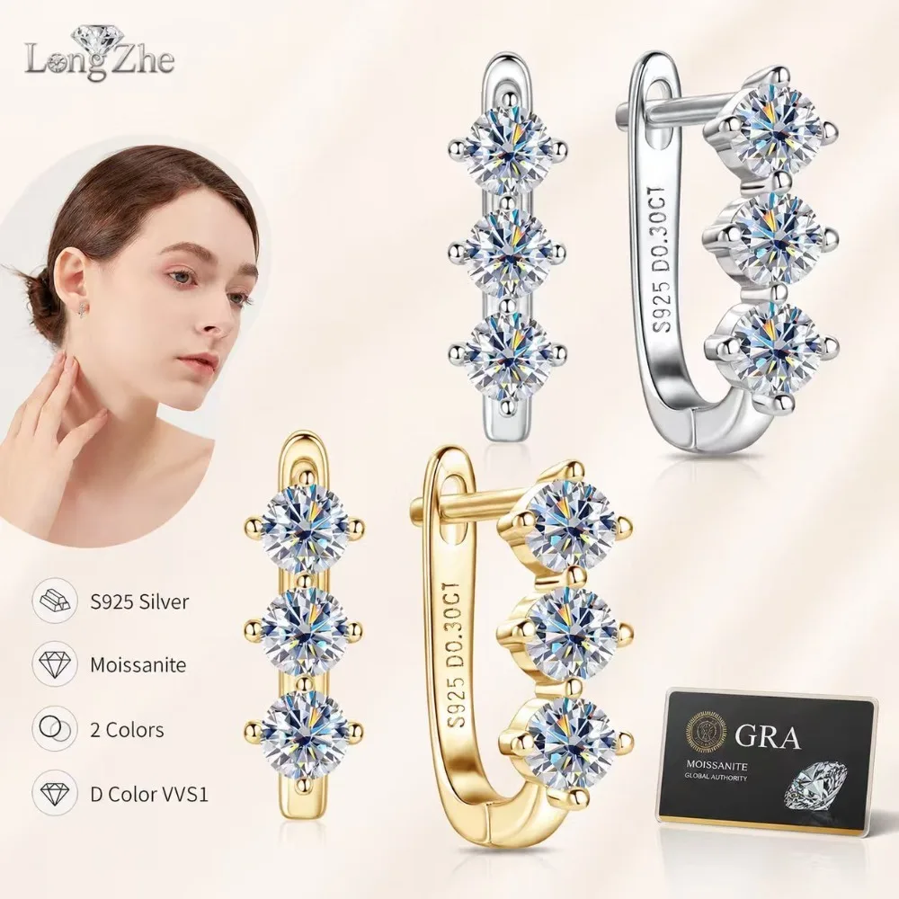 

Stylish Moissanite Hoop Earrings, S925 Silver, Minimalist Trendy Design, Lightweight Sparkling Earrings for Women, Gold & White