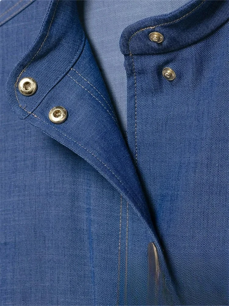 KONDALA Vintage Casual Blau Solide Oansatz Langarm Einreiher Taschen Jacken Mode 2025, Frühling Urlaub Weibliche Mäntel