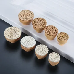 2Pcs Rattan Wooden Drawer Knob  Home Decor Handmade Cabinets Furniture Handles Kitchen Cupboard Door Pulls+Screw 30/35/40/45mm
